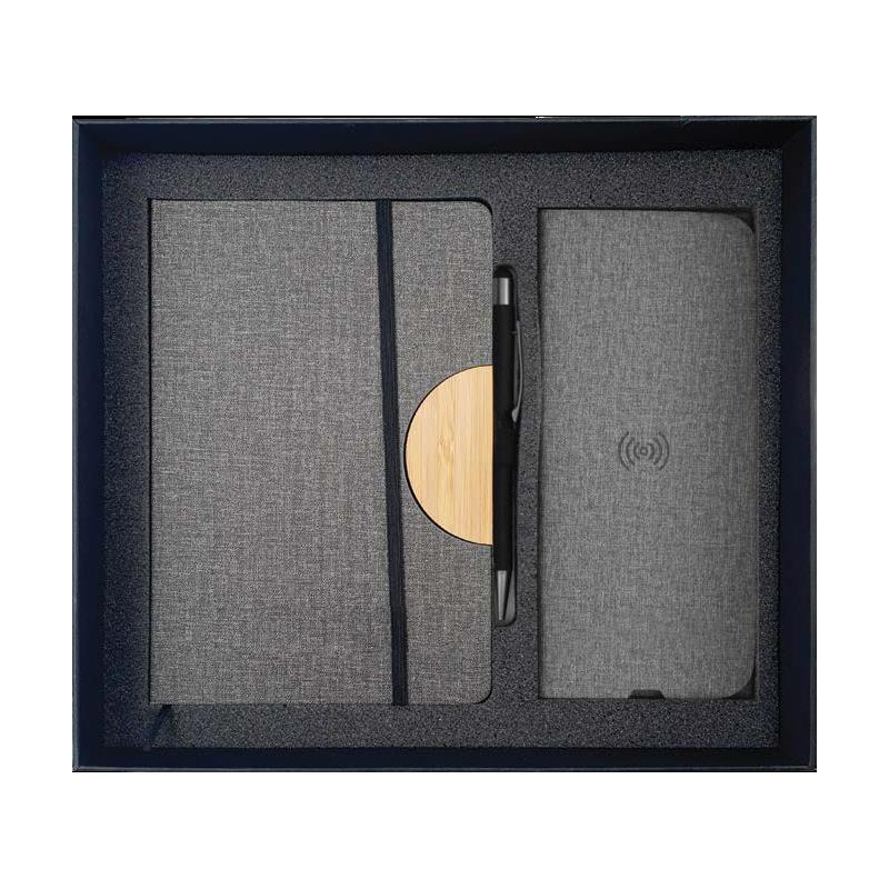 WGS-24 - Natural Cardboard Gift Box With  Dorniel Designs Notebook, Black Rubberized Metal Pen